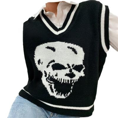 China QUICK DRY sleeveless vest for women's Halloween sweater with skull v-neck knit vest sweater for sale