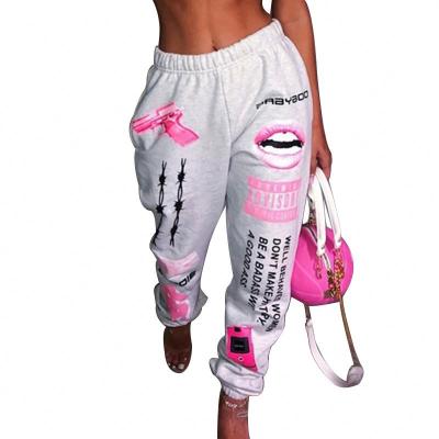 China 2022 New Arrivals Design Fashion Women Chic Graphic Joggers Breathable High Waist Long Pants With Graffiti Streetwear Sweatpants for sale