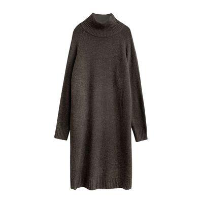 China Anti-wrinkle New 2021 Winter Fashion High Neck Dress Half Loose Wild Woolen Sweater Skirt Solid Color for sale