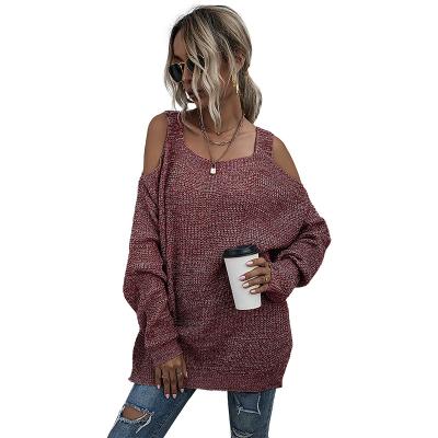 China Anti-wrinkle Autumn Winter Women's Long Sleeve With Loose Shoulders And Solid Color Square Collar Knitted Casual Sweater for sale