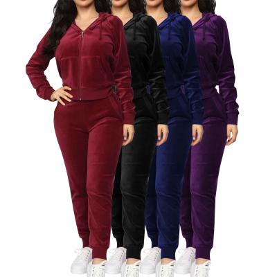 China Breathable Logo Burgundy Zip Up Hoodie Custom Joggers Set Velvet 2 Piece Set Training Sweatsuit Women for sale