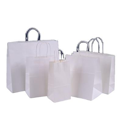 China Recyclable Custom Printed Your Own Logo White Brown Kraft Gift Craft Shopping Paper Bag With Handles for sale