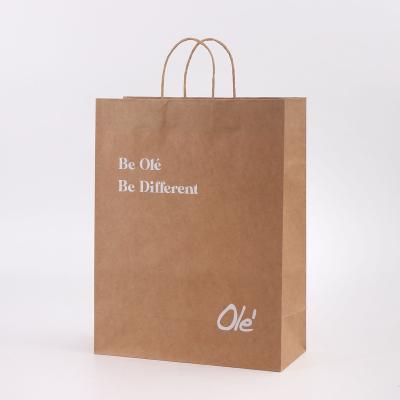 China Wholesale Recyclable Handles Size Quality Kraft Paper Bag Custom Printed Logo Shopping Paper Bags for sale