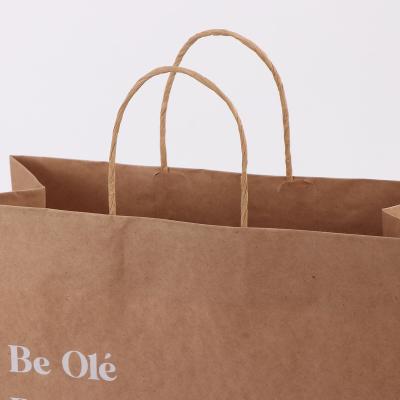 China Plain Logo Printed Recyclable Biodegradable Brown Shopping Kraft Paper Bags Recyclable Cheap Handles Customized Designer Kraft Paper Bags for sale