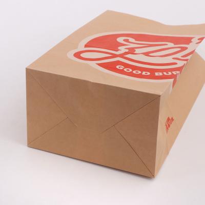 China Recyclable Custom Takeaway Food Packaging Square Bottom Greaseproof Brown Paper Bags With No Handle for sale