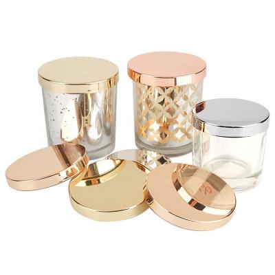 China Variety types of metal lids various designs lids are hot selling tinplate lids suitable for round scented tea iron glass candle light holder for sale