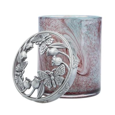 China Custom Variety of Designs Butterfly Style Candle Cover Incense Candle Accessories Metal Jar Candle Cover for sale