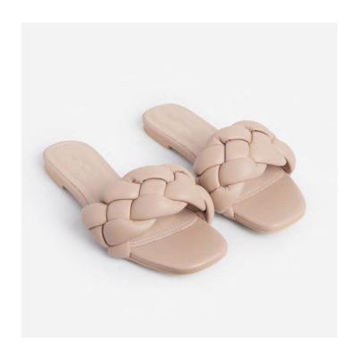 China Cushioning Popular Summer New Style Sponge Woven One Line Casual Slippers For Outdoor Wear for sale