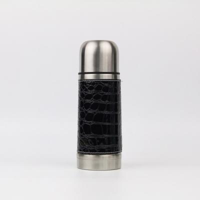 China Fashional 350ml Stainless Steel Vacuum Flask Viable Business Insulated Thermos With Crocodile Embossed Leather for sale