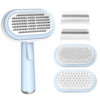 China Deshedding 2021 Sustainable Up-to-date Detachable Comb 2 Sided Tangle Hair Removing Bath Massage 5 in 1 Pet Grooming Kit for sale