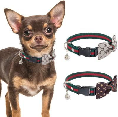 China High End Classic Bell Brand Luxury Bowknot Bow Famous Pet Cat And Dog Collar Padded for sale