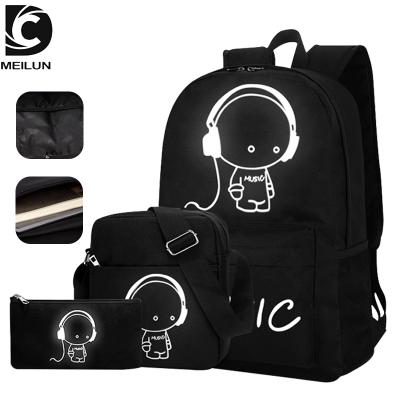 China Hot Sale 2020 USB Custom Logo Luminous School Bags Backpacks 3pcs Backpack Set for sale