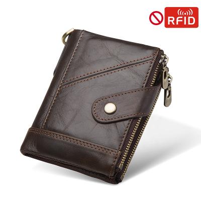 China Wholesale high quality short zipper wallet rfid metal personal custom genuine leather wallet for men for sale