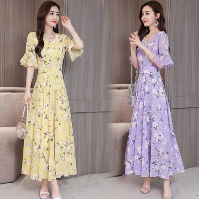 China Bohemia Breathable Short Sleeve Printing Casual Floral Maxi Dresses O-neck Dress for sale