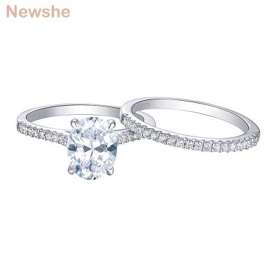 China Newshe Romantic 2 Pieces 925 Sterling Silver Wedding Rings Set 1.9Ct Zircon Shape Oval Engagement Ring Straight Band Jewelry BR0943 for sale