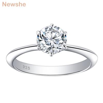 China Newshe D 925 Sterling Silver Wedding Engagement Ring FASHIONABLE Moissanite 1.0ct Round Cut Moissanite 1.0ct Color VVS1 Minimalist For Women for sale