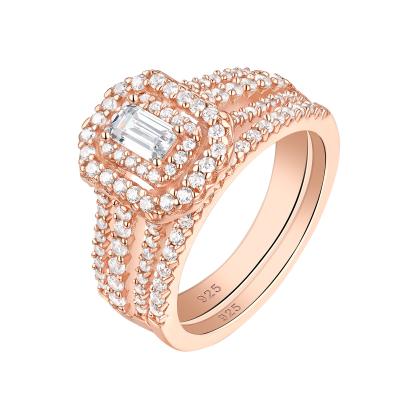 China Newshe Romantic Rose Gold Color 925 Sterling Silver Wedding Ring Set for Women Rectangle Cubic Zircon Elegant Bridal Jewelry Set for sale