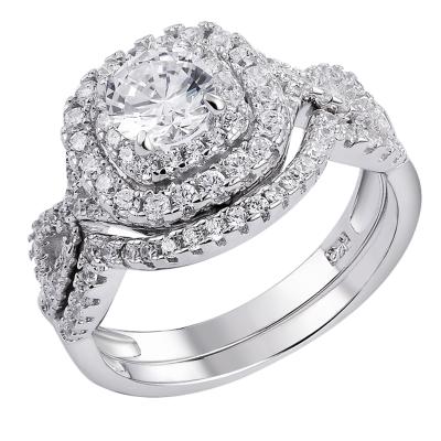 China Hot Sale Romantic 925 Sterling Silver Wedding Engagement Ring From Amazon Sets For Women Luxulry Jewelry Pairs Rings Round CZ Cut Diamond for sale