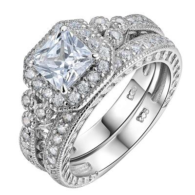 China Newshe Romantic Genuine 925 Sterling Silver Halo Wedding Engagement Ring Set 1.2 CZ Princess Women JR4970 Classic Jewelry For de Ct AAAAA for sale