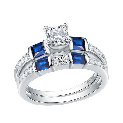 China Newshe's Romantic Women's Sterling Silver Wedding Engagement Ring 925 Set Princess Cut Sapphire Zircon Jewelry 1.24 Ct for sale