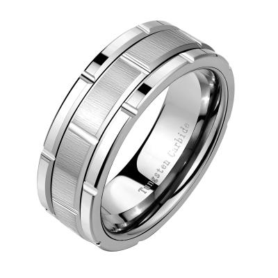 China Newshe TRENDY Tungsten Mens Ring 8mm Brick Pattern Brushed Bands For Him Simple Wedding Jewelry Size 8-13 for sale