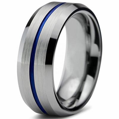 China NEWSHE TRENDY Tungsten Rings For Men's Flute Ring Carbide Blue Line 8mm High Polish Wedding Band Charm Jewelry Size 8-13 for sale