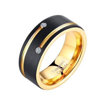 China NEWSHE TRENDY Men's Tungsten Carbide Ring Black and Gold Color 8mm Wedding Band for Men's Zircon Jewelry Size 8-13 TRX044 for sale