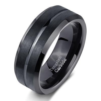 China Newshe FASHIONABLE Mens Tungsten Carbide Black Charm Ring 8mm Wedding Band For Mens Trendy Jewelry Size 9-13 TRX048 for sale