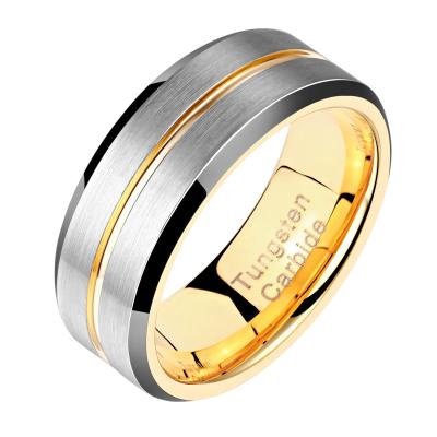 China Newshe FASHIONABLE Men's Charm Tungsten Carbide Rings Yellow Line Groove Ring Wedding Band For Him Fashion Jewelry TRX067 for sale