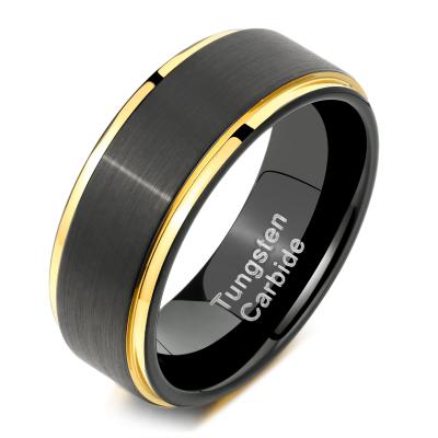 China Newshe TRENDY Men's Tungsten Carbide Rings 8mm Black Gold Line Wedding Ring For Him Charm Jewelry Size 9-12 TRX054 for sale