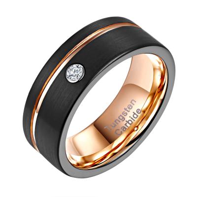 China Newshe Two Tone Tungsten Carbide Rings Men TRENDY Black Zircon Charm 8mm Gold Color Wedding Rings Flute Size 9-12 for sale