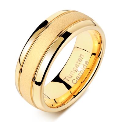 China FASHIONABLE Frosted Yellow Gold Rings Tungsten Carbide Wedding Bands For Men Charm Jewelry Size 7-13 for sale