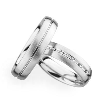 China Newshe Classic Stainless Steel His and Hers Promise Ring Cubic Zircon Lovers Wedding Bands Valentine's Gift For Couples for sale