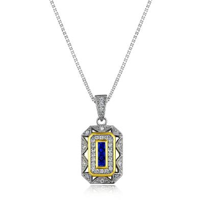 China Vintage Newshe Gold and Blue Zirconia White Color AAAAA 925 Sterling Silver Pendant Come with 18 Inches Chain Jewelry Gift for Women for sale