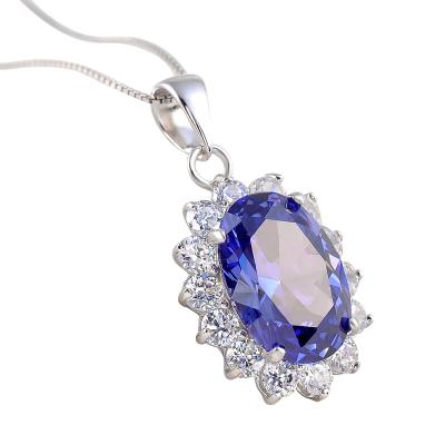 China Blue Oval Zircon Sapphire Pendant Pure 925 Sterling Silver Necklace For Women Shaped Casual/Sporty Hot Sale From Newshe for sale