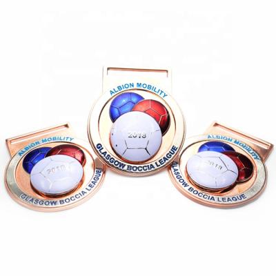 China Double 3D Logo Football Sports Award Medal Custom Made European and American Style with Ribbon Souvenir Metal Collectable Medallion for sale