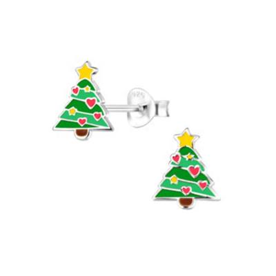 China Cute / Cartoon Mini Christmas Tree Custom Christmas Earring Studs for sale