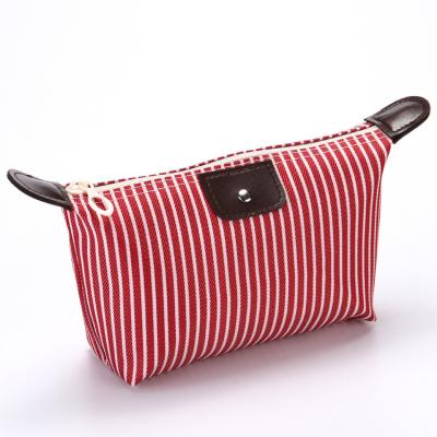 China Custom Promotion Custom Makeup Cases Waterproof C6 Logo Foldable Zebra Stripped Nylon Cheap Cosmetic Bag With Zipper for sale