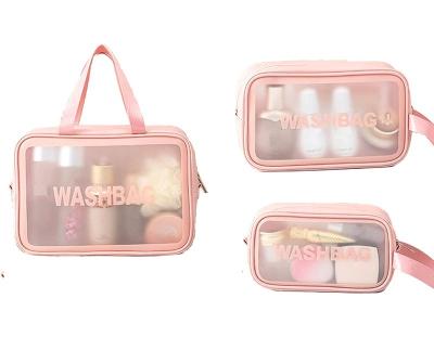 China Custom Waterproof Man Women 3pcs Set Waterproof Transparent Wash Bag Toiletry Bag Make Up Pouch Clear Zipper PVC Travel Cosmetic Bag for sale