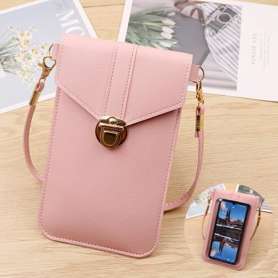 China With Stand Free Sample Factory Fashion Lady Touch Screen Shoulder Bag Mini Cheap Leather Cell Phone Bags For iPhone for sale