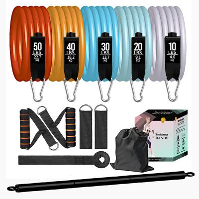 China Best Fashion Eco-friendly High Quality Orange Bobybuilding Adjustable Exercise 200 Set of 150 100LB 11Pcs Resistance Bands for sale