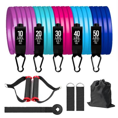 China Portable Bobybuilding Customized 100 Handles Crossfit Exercise Ankle Straps 150LBS 11 Elastic Resistance Bands Set For Men Women for sale