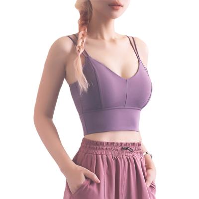 China Branded Sexy Nudity Breathable SstrappyShockproof Seamless Double Strap Fitness Sports Top Vest Bra For Woman Ladies for sale