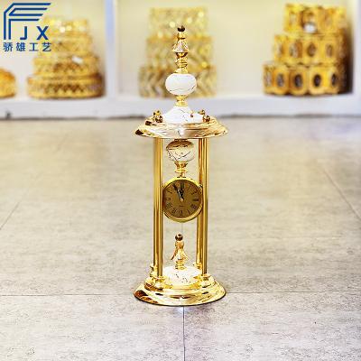 China Art Deco JX009 Golden Clock With White And Black Marble Pattern Metal Home Decorative Crafts For Tableware for sale