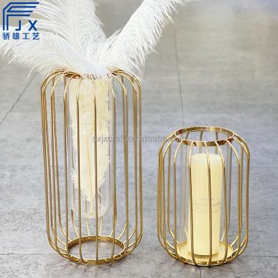 China Wholesale Latern Shape Metal Coastal Tabletop Vases Manufacturer JX024 Decorative Metal Vase With Glass Tube for sale