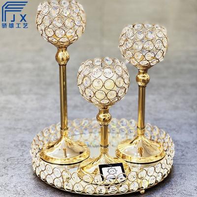 China JX Weddings South America Gold Crystal Ball With Metal Base Candle Holder Wedding Cand Holders Table Decorations for sale