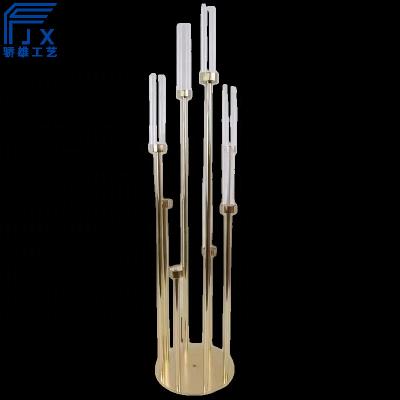 China Home Gold Wedding Decoration JX Candelabra 8heads Centerpieces With Acrylic Tube For Wedding Candle Decoration for sale