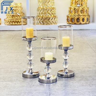 China Morden JX027 Metal Candle Holder With Other Crystal Ball Silver Candle Holder With Cylinder Glass Cover for sale