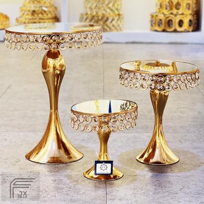 China Cake Accessory Decor JX011 Set Crystal Cake Stands With Crystal Pearl Metal Trumpet Base For Wedding Cake Display Decor Events for sale