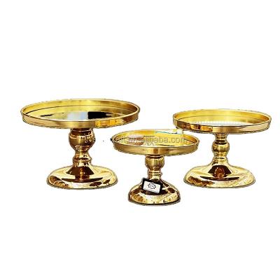 China Romantic Wedding Decoration JX Set Iron Cake Stand Retro Gold Cake Plate With Mirror For Party Wedding Decoration for sale